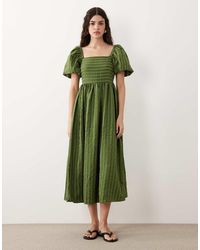 New Look - Seersucker Puff Sleeve Midi Dress - Lyst