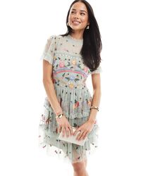 Maya - Embroidered Short Sleeve High Neck Mini Dress - Lyst