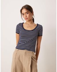 Mango - T-shirt rayé effet rétréci en coton à col rond - Lyst