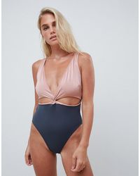 ASOS Uitgesneden Zwemoak Met Strikdetail Op De Voorkant - Grijs