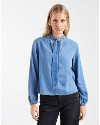Mango - Teen Tie Neck Long Sleeve Denim Blouse - Lyst