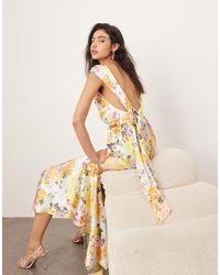 ARRANGE - Vestito Midi Stile Sottoveste Con Taglio Squadrato E Finiture Sul Retro Con Stampa A Fiori Distorti - Lyst