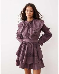 ASOS - Mini Dress With Cinched Waist Ruffle Detail And Lace Inserts - Lyst
