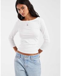 Pieces - Boat Neck 3/4 Sleeve Top - Lyst