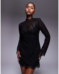 AFRM - Sheer Long Sleeve Lace Mini Dress - Lyst