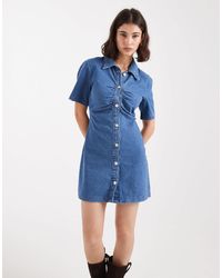 ASOS - Denim Ruched Front Mini Dress - Lyst
