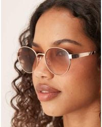 ASOS - Metal Round Sunglasses With Ombre Brown Lens - Lyst