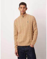 Polo Ralph Lauren - Driver Icon Logo Cotton Cable Half Zip Knit Jumper - Lyst