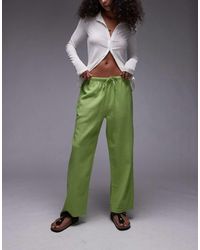 TOPSHOP - Pantalon taille mi-haute en lin à longueur fantaisie - Lyst