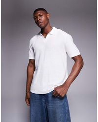 River Island - Fine Knit Open Collar Polo Top - Lyst