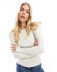SELECTED - Femme - t-shirt côtelé à manches longues et rayures - beige - Lyst