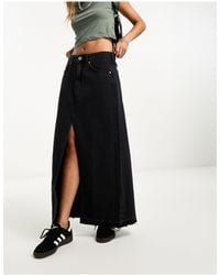 Pull&Bear - Denim Midi Skirt With Split Front - Lyst