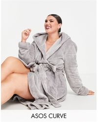 und Hausmäntel sehr weicher kurzer bademantel aus fleece in Grau Morgen Damen Bekleidung Nachtwäsche Bade- ASOS 
