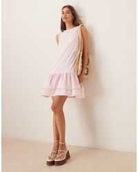 ASOS - Poplin Mix Dropped Hem Slash Neck Mini Dress - Lyst