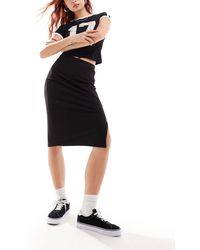 Vila - Ribbed Midi Skirt With Split - Lyst