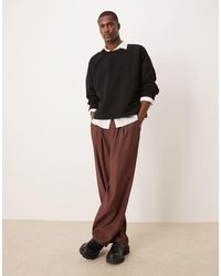 ASOS - Pantaloni Eleganti A Fondo Ampio Marroni Con Piega Doppia Ed Elastico Sul Retro - Lyst