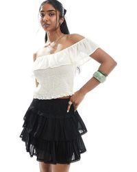 ASOS - Minifalda Negra Con Volantes Escalonados Y Ribete De Encaje De - Lyst