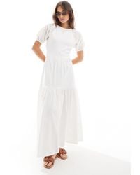 ASOS - Broderie Puff Sleeve Tiered Maxi Dress - Lyst