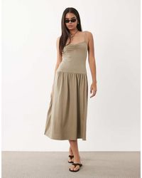 Mango - Cotton Rich Dropped Waist Midi Dress - Lyst