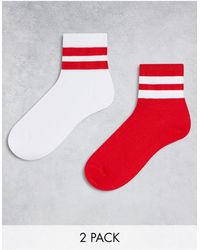 ASOS - Confezione da 2 paia di calzini sportivi rosso vivace con righe - Lyst