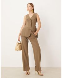 ASOS - Pantalones De Sastre De Corte Recto Slim Con Abertura De (Parte De Un Conjunto)-Verde - Lyst