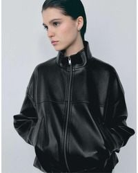 Stradivarius - Leather Effect Balloon Jacket With Belt - Lyst