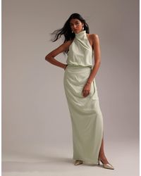 ASOS - Robe droite longue en crêpe effet drapé à encolure américaine - clair - Lyst