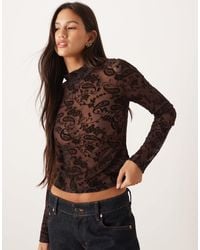 ASOS - High Neck Sheer Mesh Paisley Flocked Top - Lyst