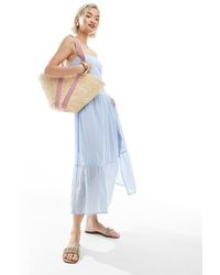 sachin and babi light blue dress Hollister open back maxi dress with thigh split in pink ditsy print main image 0