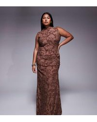 ASOS - Asos Design Curve Sleeveless High Neck Devore Maxi Dress With Ruched Skirt Detail - Lyst