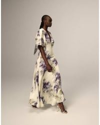 ARRANGE - Modern 30's Maxi Satin Dress With Shoulder Pad - Lyst