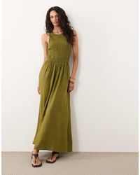 River Island - Linen Look Shirred Midi Dress - Lyst