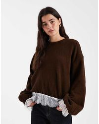 ASOS - Knit Bubble Hem Sweater With Lace Hem - Lyst