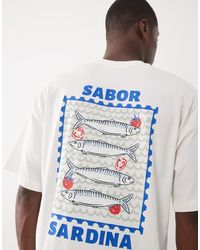 SELECTED - Oversized T-Shirt Met Sardinen-Print Op De Rug - Lyst