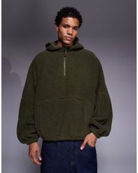 ASOS - Sudadera Verde Oscuro Ultragrande Con Cuello Alzado Y Cremallera Corta De Felpa De - Lyst