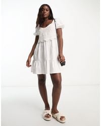 ASOS - Short Sleeve Mini Tiered Smock Dress With Crochet Detail - Lyst