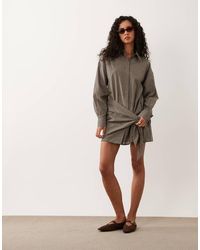 ASOS - Boyfriend Shirt Mini Dress With Way Scarf Detail - Lyst