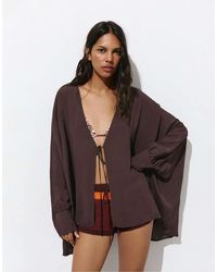 Pull&Bear - Veste cape fluide - chocolat - Lyst