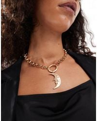 ASOS - Necklace With Chunky Chain And Moon Charm Pendant - Lyst