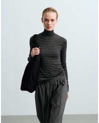 Oysho - Base Layer High-Neck Striped Rib T-Shirt - Lyst