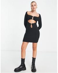 Bailey Rose - Square Neck Long Sleeve Mini Dress With Extreme Cut Out - Lyst