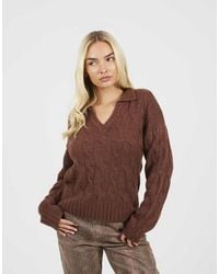 Brave Soul - Collared Cable Knit Jumper - Lyst