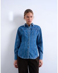 TOPSHOP - Denim Cinched Shirt With Seam Detail - Lyst