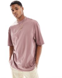 ASOS - Camiseta rosa empolvado extragrande con cuello alzado - Lyst