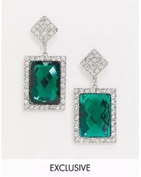 Warehouse Emerald Diamante Drop Earrings - Metallic