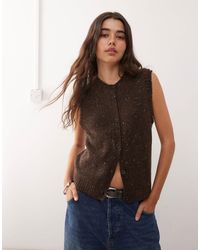 Weekday - Débardeur en maille à col en v montant - marron chiné - Lyst