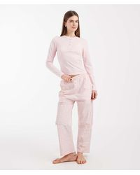 Brave Soul - Cotton Long Sleeve Henley T-shirt And Gingham Pants Pajama Set - Lyst