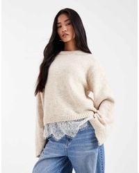 ASOS - Knitted Fluffy Wide Sleeve Jumper With Lace Hem - Lyst
