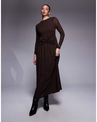 ASOS - Long Sleeve Slash Neck Twist Detail Maxi Dress - Lyst