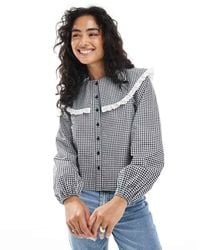 Wednesday's Girl - Blusa Nera A Quadretti Con Colletto - Lyst